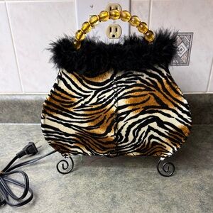 Tiger Print Table Lamp with Beaded Handle